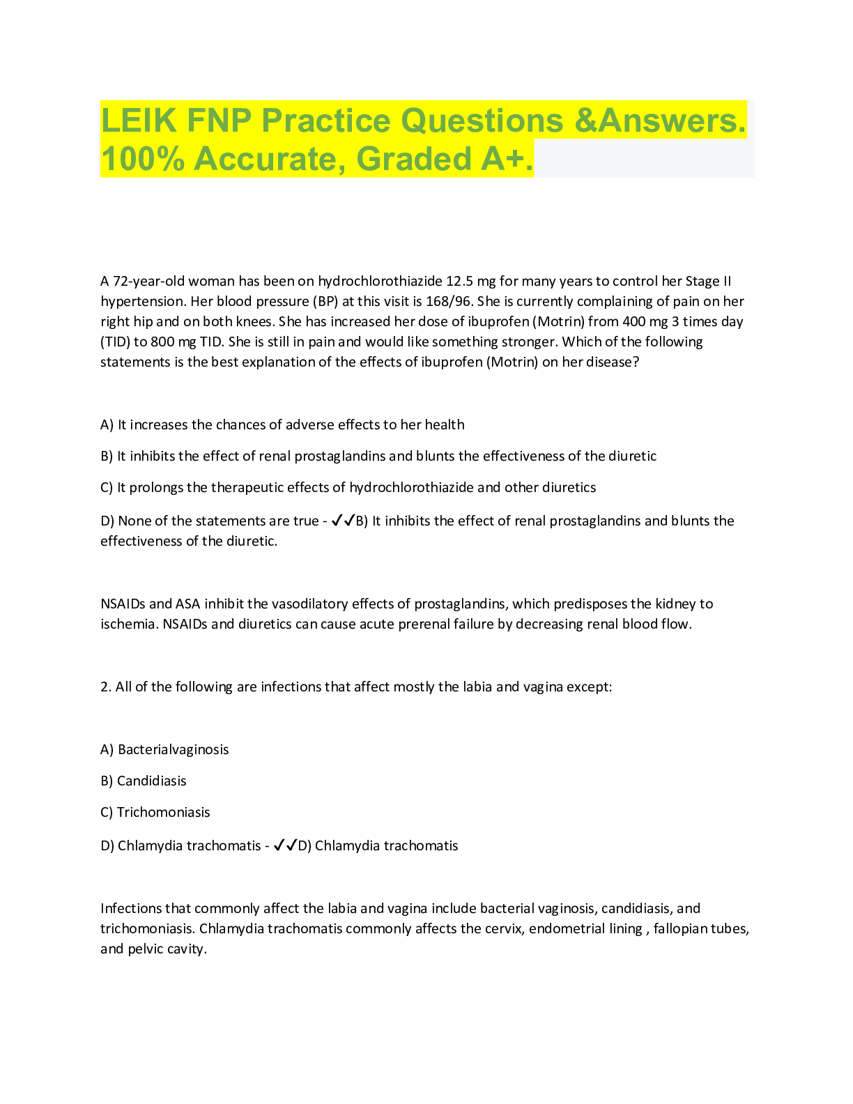 Preview image for LEIK FNP Practice Questions &Answers.  100% Accurate, Graded A+.